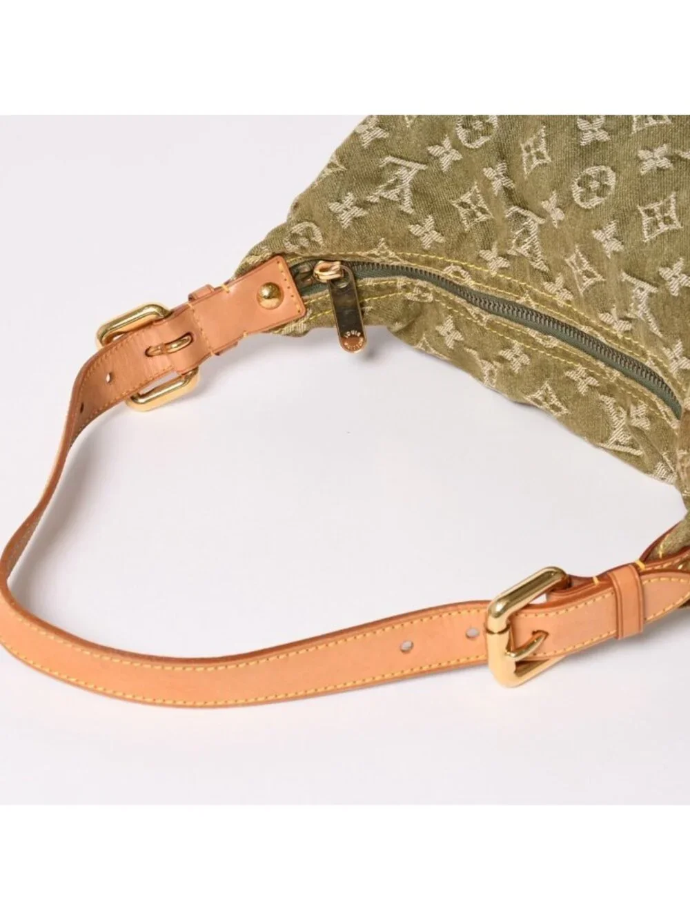 Louis Vuitton Monogram Denim Baggy GM Green White Gold Vachetta Leather